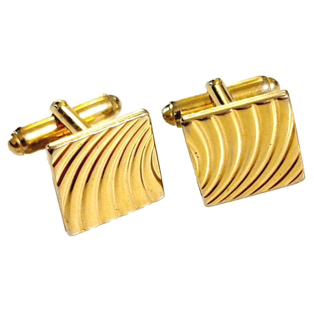 Vintage Anson Cuff Links Wave Gold-tone Square Cufflinks Mens Jewelry cl-